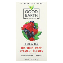 Good Earth Teas, Mélanges Sensoriels, Tisane, Hibiscus, Rose et Baies Sucrées, 15 Sachets de Thé Biodégradables, 1,48 oz (42 g)