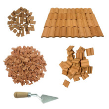 Cayway 150 stuks mini rode muur 50 stuks mini rode dakpannen modelbouw met gereedschapsset schaalmodel bakstenen 18 mm nep-tegels model voor poppenhu
