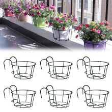 Hanging Railing Planters 6pcs Black Iron Flower Pot Holders for Indoor Outdoor Patio Balcony Porch Use