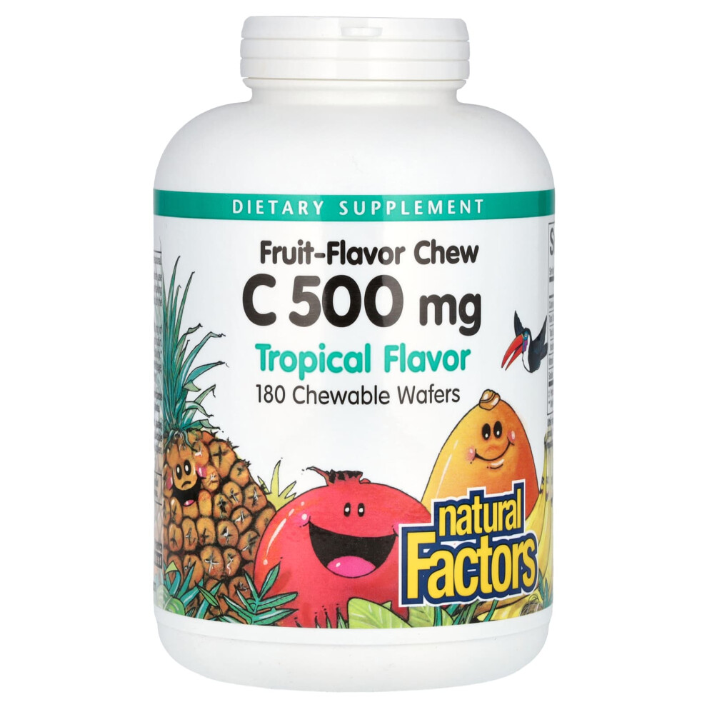 Natural Factors , Vitamin C, Fruit-Flavor Chew, Tropical, 500 Mg, 180 Chewable Wafers