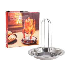 Beer Can Chicken Holder Stainless Steel Duck Roaster with Drip Pan for Outdoor Camping Tailgating and Barbecue Parties
