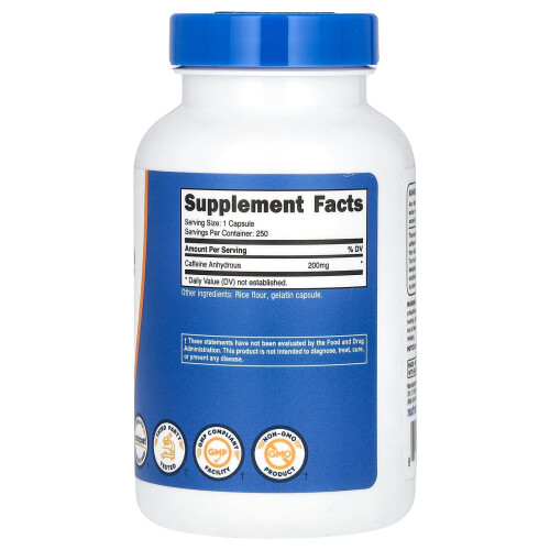 Nutricost, Koffein, 200 mg, 250 Kapseln 2
