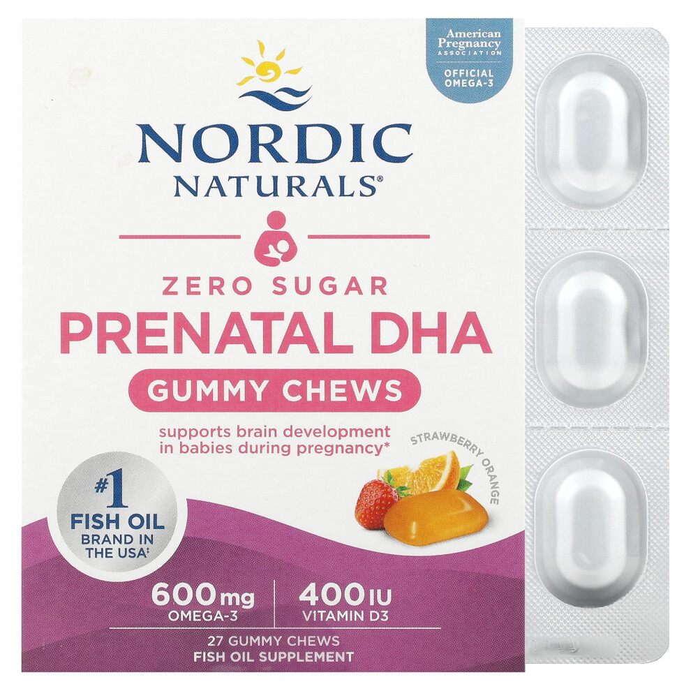Nordic Naturals Orange Prenatal Dha Gummy Chews, Strawberry - 27 Gummies