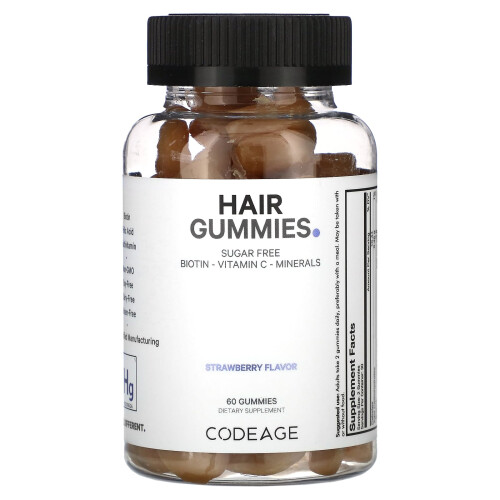 Codeage, Haargummis, Zuckerfrei, Erdbeere, 60 Gummis
