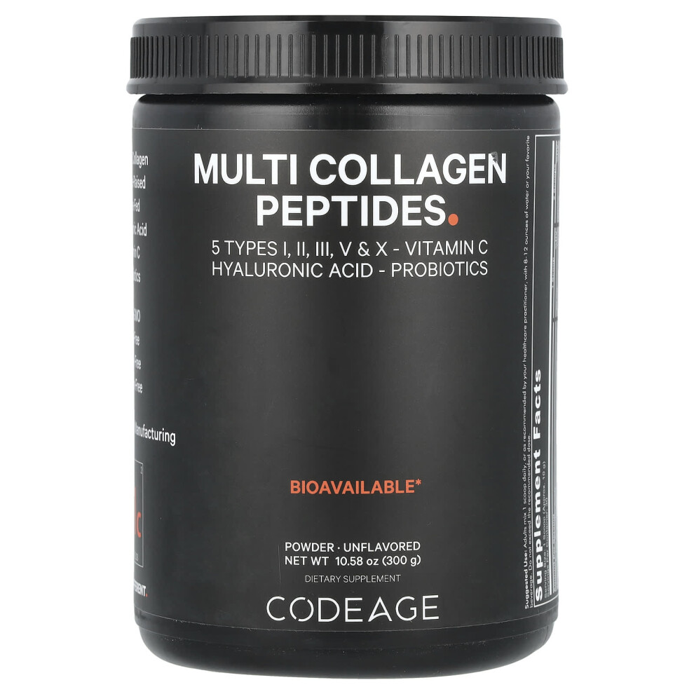 Codeage , Multi Collagen Peptides Powder, Unflavored, 10.58 Oz (300 G)