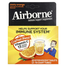 AirBorne, Complément de Soutien Immunitaire, Orange Acidulée, 2 Tubes, 10 Comprimés Effervescents Chacun