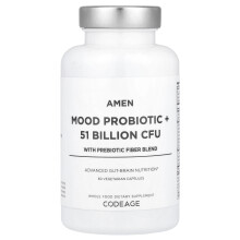 Codeage, Probiotique Humeur + 51 Milliards d'UFC avec Mélange de Fibres Prébiotiques, 60 Gélules Végétariennes
