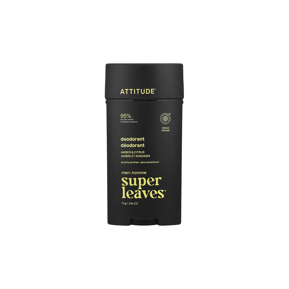 Attitude Amber Super Leaves, Aluminum-Free Deodorant, For Men, & Citrus