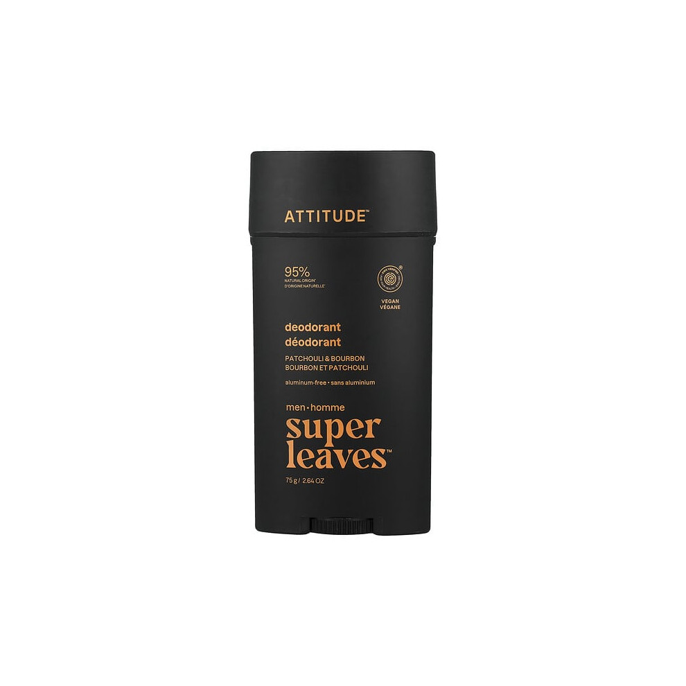 Attitude Super Leaves, Aluminum-Free Deodorant, For Men, Patchouli & Bourbon