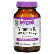 Bluebonnet Nutrition, Vitamin D3, 125 mcg (5.000 IE), 100 Softgels