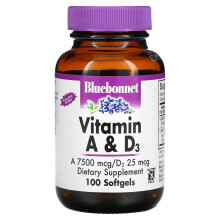 Bluebonnet Nutrition, Vitamin A & D3, 100 Weichkapseln