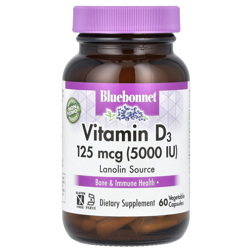 Bluebonnet Nutrition , Vitamin D3, 125 Mcg (5,000 Iu), 60 Vegetable Capsules