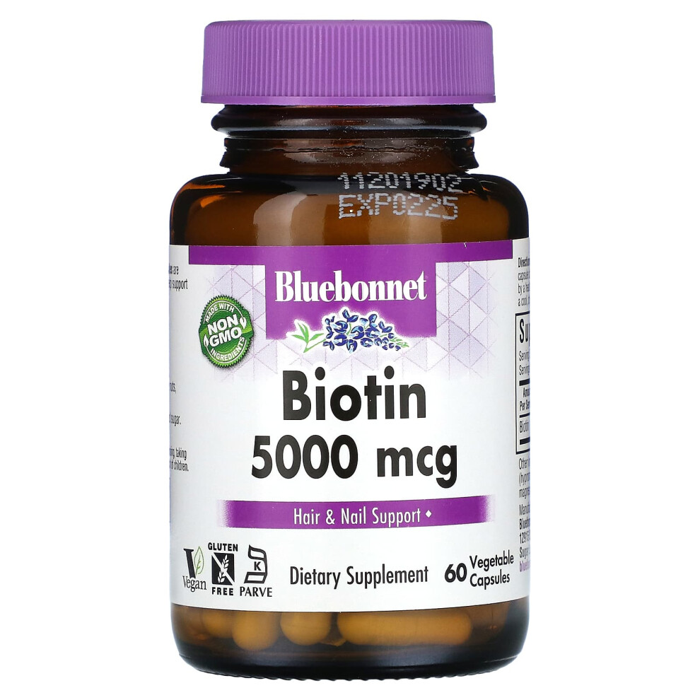 Bluebonnet Nutrition , Biotin, 5,000 Mcg, 60 Vegetable Capsules