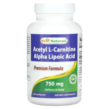 Best Naturals, Acetyl-L-Carnitin Alpha-Liponsäure, 750 mg, 120 Kapseln