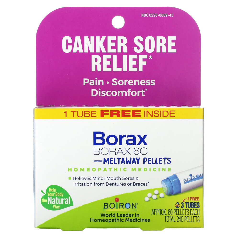 Boiron , Borax 6C, Meltaway Pellets, 3 Tubes, Approx. 80 Pellets Each