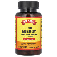Bragg, True Energy, Apfelessig + 6 B-Vitamine, Koffeinfrei, 90 Kapseln