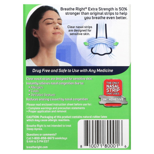 Breathe Right, Nasal Strips, Extra Strength, For Sensitive Skin, 26 Clear Strips 2