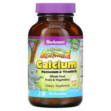Bluebonnet Nutrition, Rainforest Animalz, Calcium Magnésium et Vitamine D3, Glaçage Naturel à la Vanille, 90 Comprimés à Mâcher