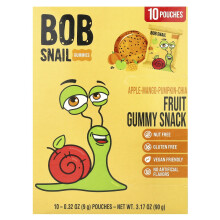Bob Snail, Snack Gélifié aux Fruits, Pomme-Mangue-Citrouille-Chia, 10 Unités, 0,32 oz (9 g) Chacun