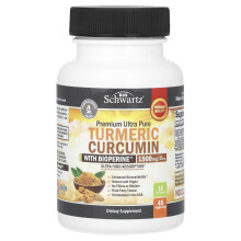 BioSchwartz, Premium Ultra Rein Kurkuma Curcumin Mit BioPerine, 1.500 mg, 45 Vegetarische Kapseln (500 mg pro Kapsel)