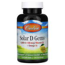 Carlson, Solar D GemsÆ, Vitamin D3 + Omega-3, Natürliche Zitrone, 120 Weichkapseln