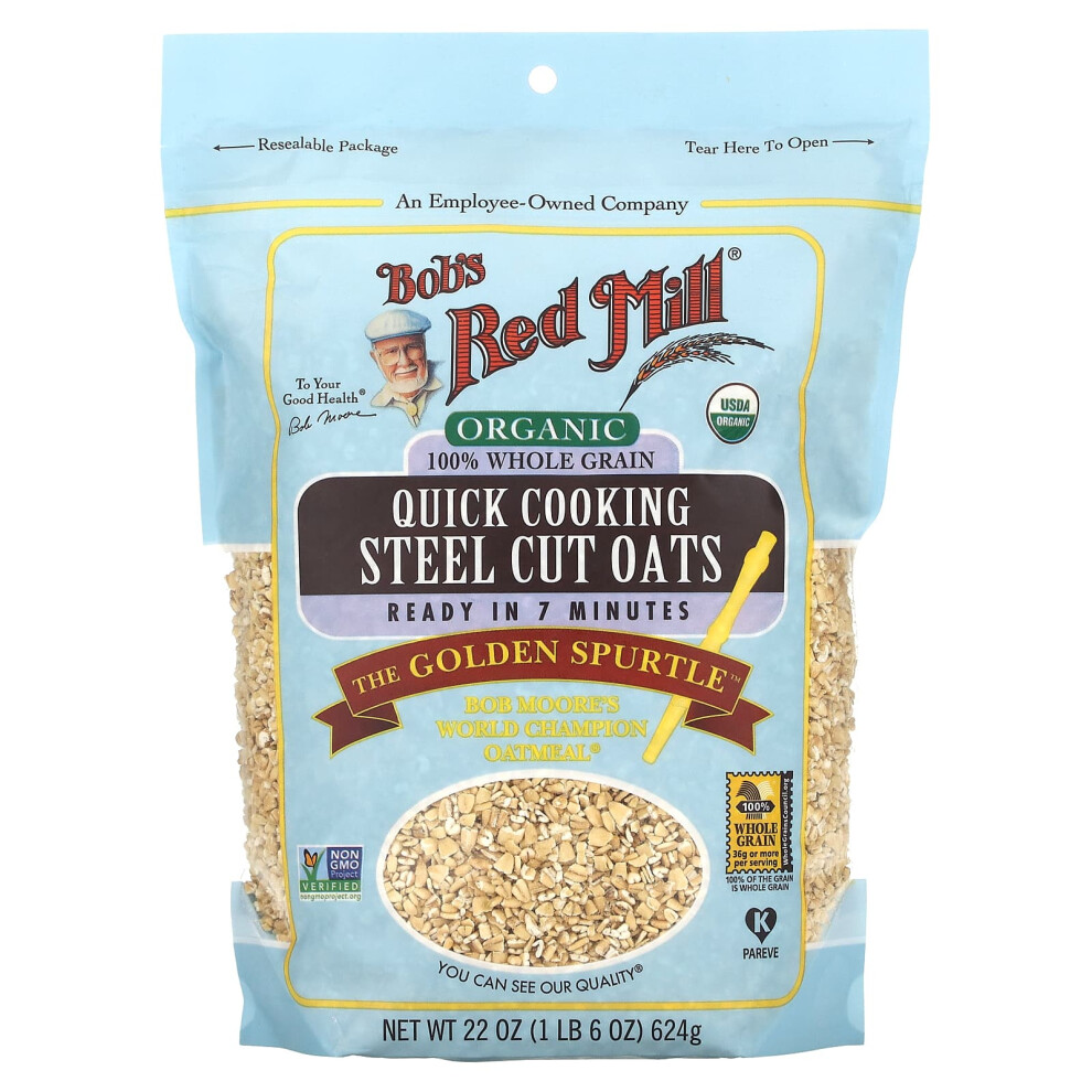 Bob's Red Mill , Organic Quick Cooking Steel Cut Oats, Whole Grain, 1 Lb 6 Oz (624 G)