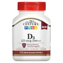 21st Century, Vitamin D3, 125 mcg (5.000 IE), 110 Rapid Release Softgels