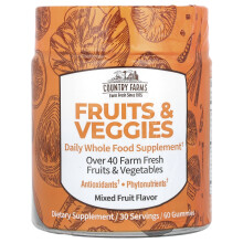 Country Farms, Fruits et Légumes, Complément Alimentaire Complet Quotidien, Fruits Mixtes, 60 Gommes