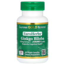 California Gold Nutrition, EuroHerbs, Ginkgo Biloba Extrakt, Euromed Qualität, 120 mg, 60 vegetarische Kapseln