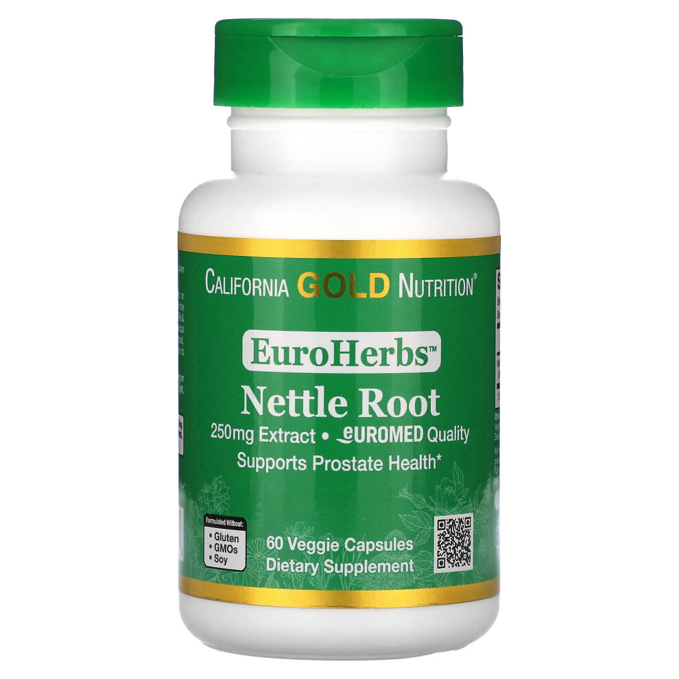 California Gold Nutrition Gold California Nutrition, Euroherbs, Nettle Root Extract, Euromed Quality, 250 Mg, 60 Veggie Capsules