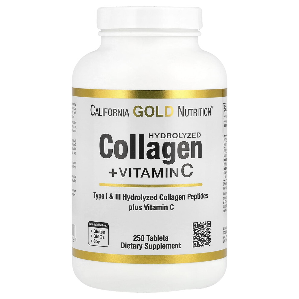 California Gold Nutrition Gold California Nutrition, Hydrolyzed Collagen Peptides + Vitamin C, Type I & Iii, 250 Tablets