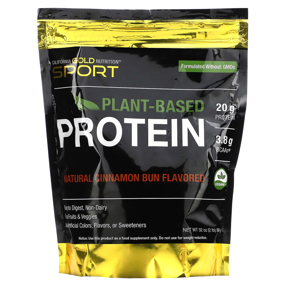 Photos - Vitamins & Minerals California Gold Nutrition , Sport, Plant-Based Protein, Cinnamon Bun, 2 lb  (907 g)