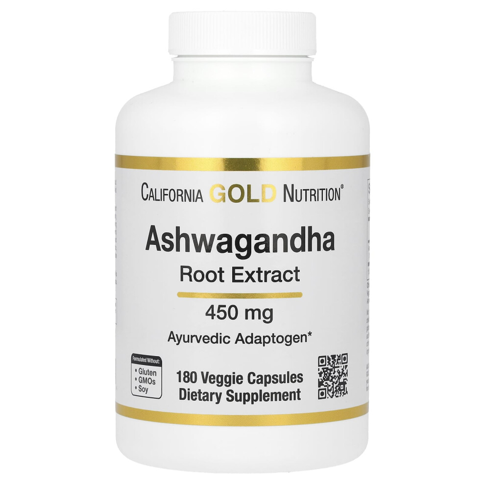 California Gold Nutrition Gold California Nutrition, Ashwagandha, 450 Mg, 180 Veggie Capsules