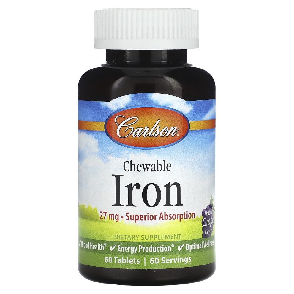 Carlson , Chewable Iron, Natural Grape, 27 Mg, 60 Tablets