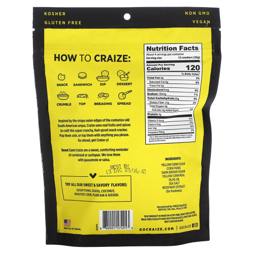 Craize, Geröstete Snack-Cracker, Süßmais, 4 oz (113 g) 2