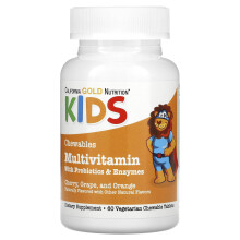 California Gold Nutrition, Kautabletten Multivitamine mit Probiotika & Enzymen für Kinder, Verschiedene Früchte, 60 vegetarische Tabletten