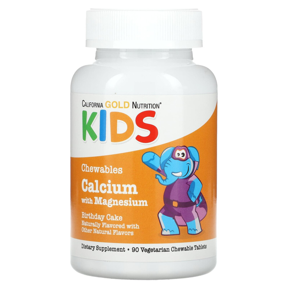 California Gold Nutrition Gold California Nutrition, Chewable Calcium Plus Magnesium For Children, Birthday Cake, 90 Vegetarian Tablets