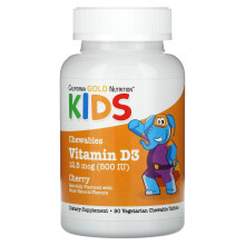 California Gold Nutrition, Kautabletten Vitamin D3 für Kinder, Natürlicher Kirsch-Geschmack, 12,5 µg (500 IE), 90 vegetarische Tabletten