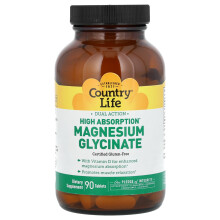Country Life, Hochabsorbierbares Dual Action Magnesium Glycinat, 90 Tabletten