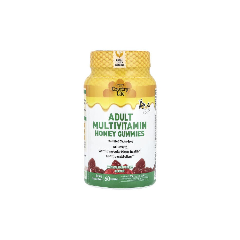 Country Life Adult Multivitamin Honey Gummies, Natural Raspberry