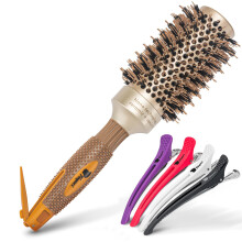 Fagaci Professional Round Brush for Blow Drying with Natural Boar Bristle, Round Brush | Nano Technology Ceramic + Ionic for Hair Styling, Drying, Hea