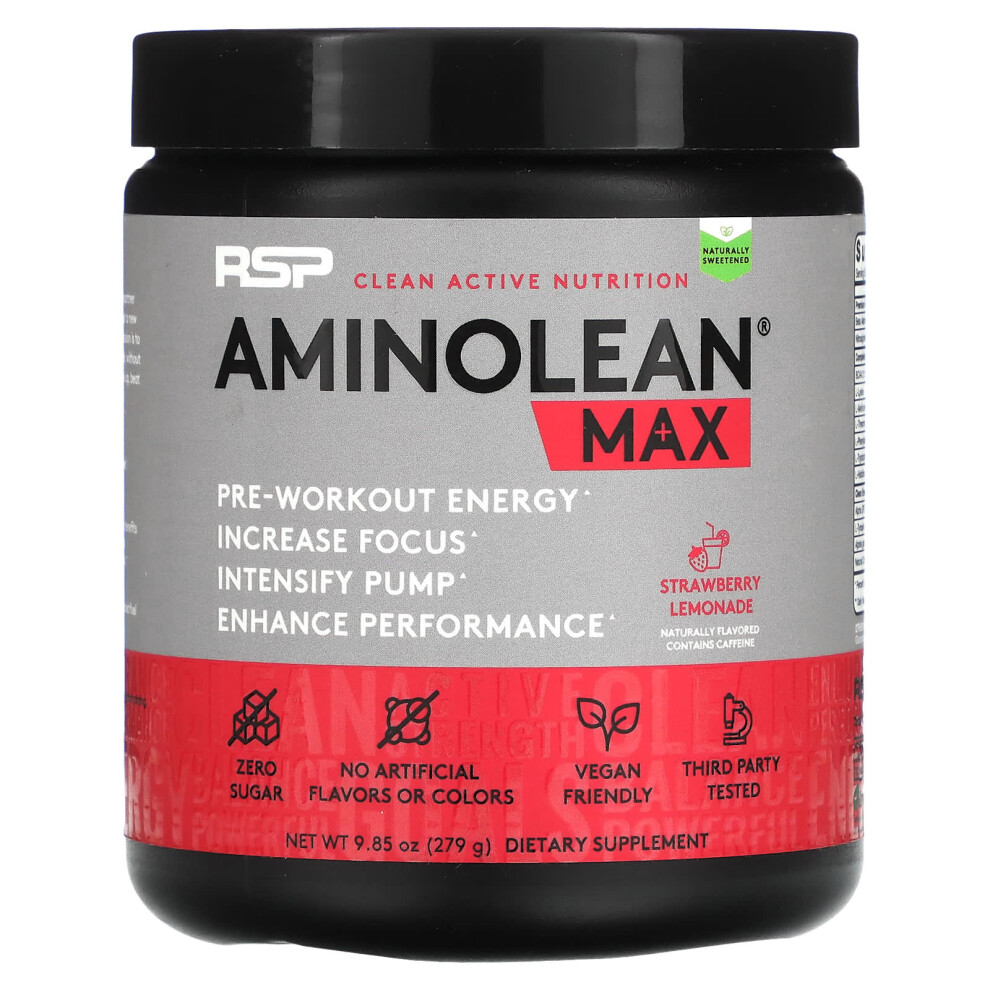 Rsp Nutrition , Aminolean Max Pre-Workout Energy, Strawberry Lemonade, 9.85 Oz (279 G)
