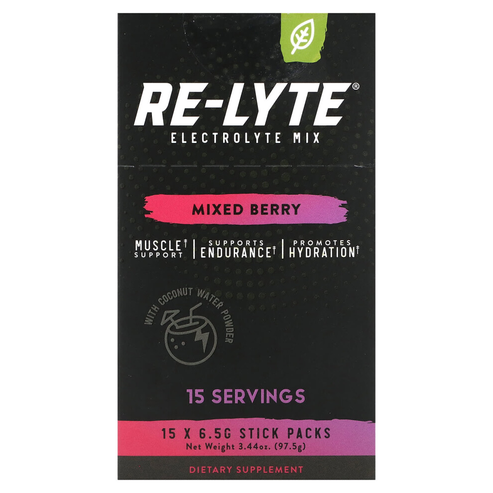 Redmond Trading Company , Re-Lyte Electrolyte Mix, Mixed Berry, 15 Stick Packs, 0.23 Oz (6.5 G) Each