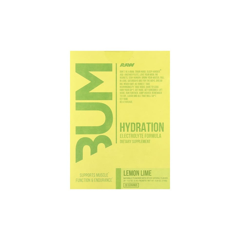 Raw Nutrition Bum, Hydration, Electrolyte Formula, Lemon Lime