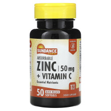 Sundance Vitamines, Zinc Absorbable + Vitamine C, 50 Softgels à Libération Rapide