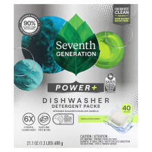 Seventh Generation, Power+ Spülmaschinen-Tabs, Frische Zitrusnote, 40 Tabs, 21,1 Unzen (600 g)