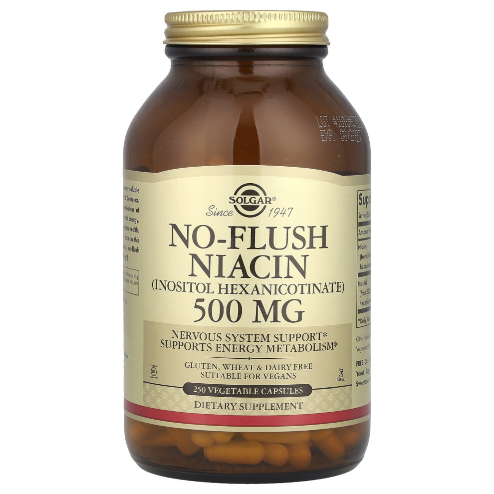 Solgar , No-Flush Niacin, (Inositol Hexanicotinate), 500 Mg, 250 Vegetable Capsules