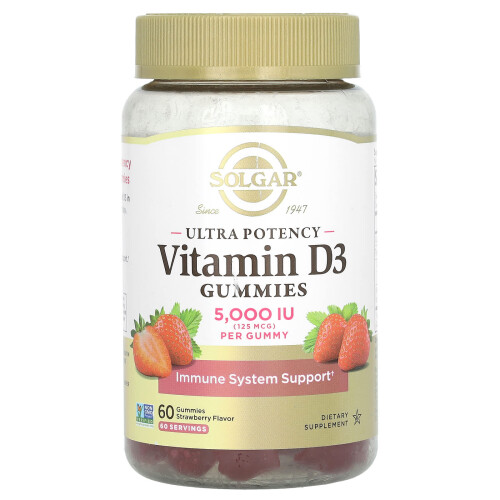 Solgar Solgar, Ultra Potenz Vitamin D3 Gummis, Erdbeere, 125 mcg (5.000 IE), 60 Gummis
