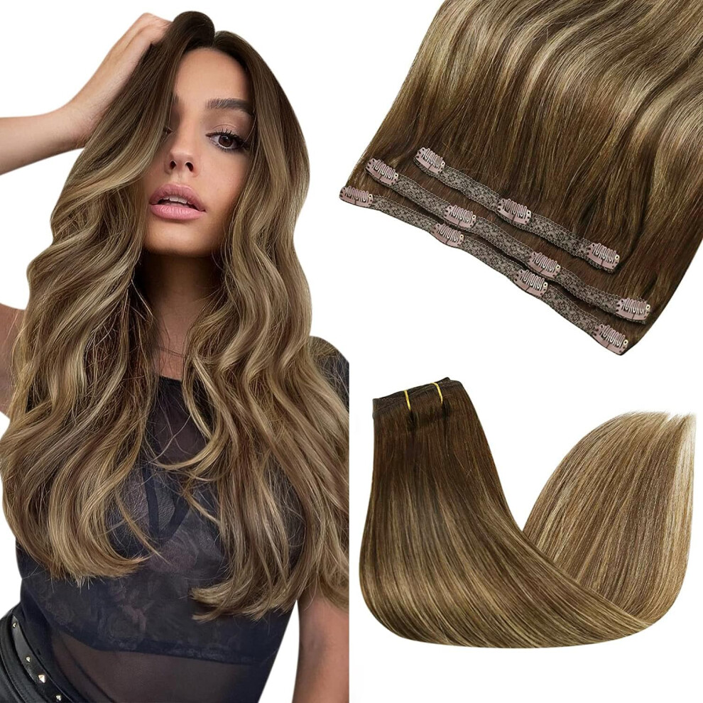 Soligt Hï¿½R Sunny Balayage Hair Extensions Clip Ins Dark Brown Mix Caramel Blonde Lace Clip On Hair Extensions Human Hair Ombre Clip In Hair Extensions Remy Hair