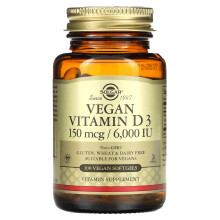 Solgar, Vitamine D3 Végétalienne, 150 mcg / 6 000 UI, 100 Softgels Végétaliens